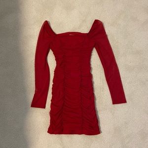 Red bodycon ruched dress